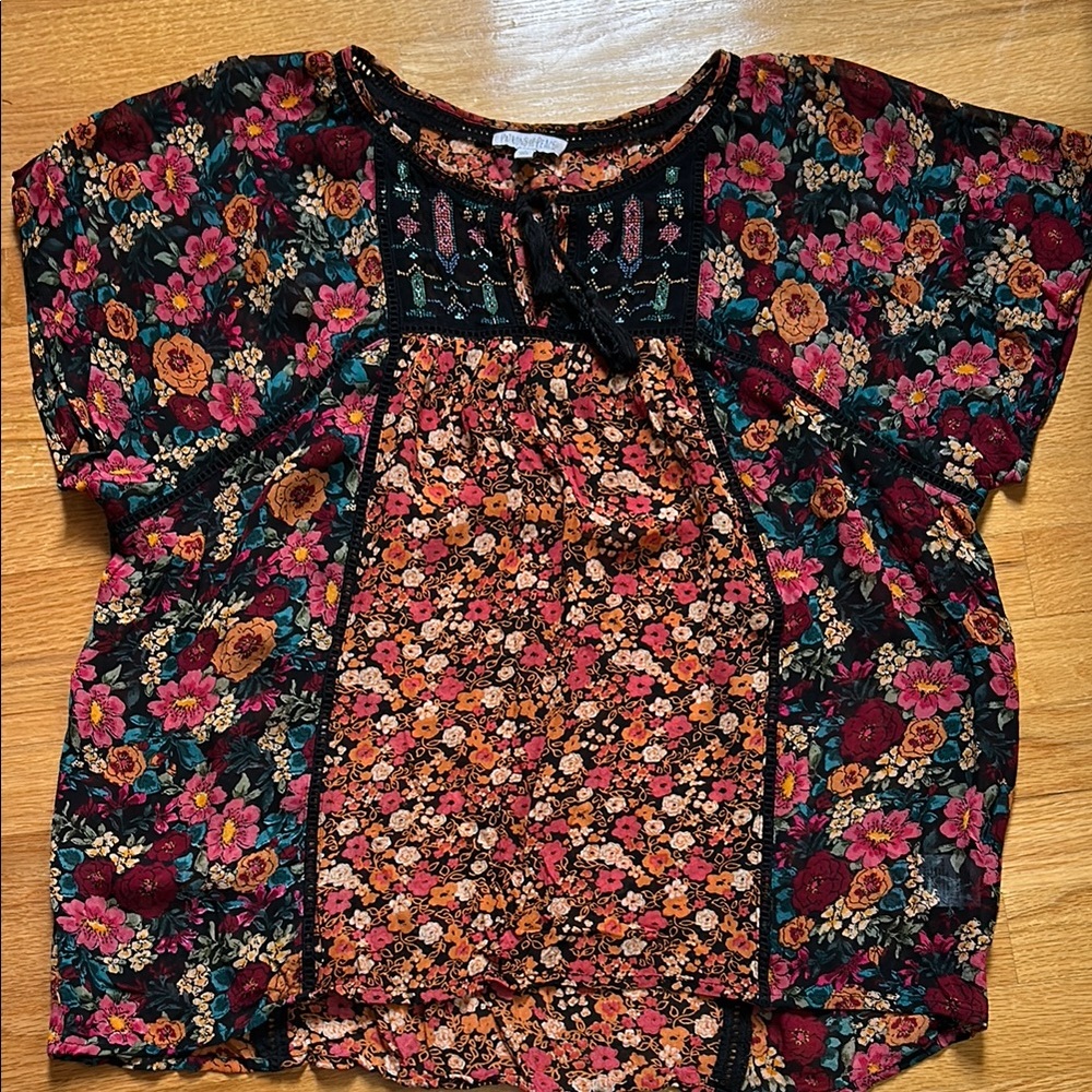 Patrons of Peace Black and Red Floral Blouse